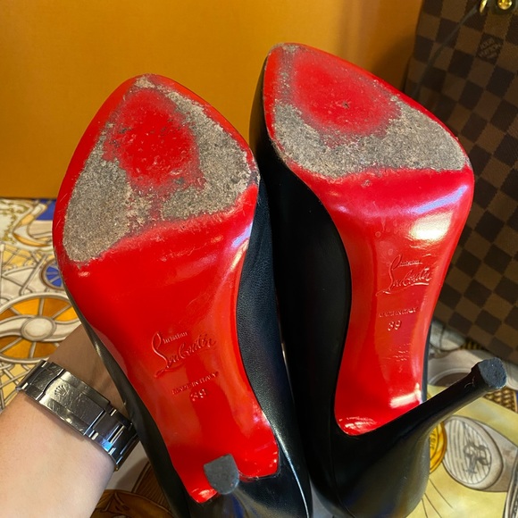Red Bottoms-Authentic Christian Louboutin Black Leather Bianca Platform Size 39 - Picture 15 of 16